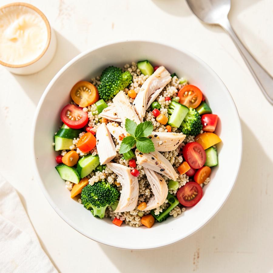 Chicken quinoa bowl being scanned